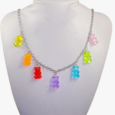 Gorgeous Gummy Bears Silver Necklace - Y2k Fashion Jewelry Nwt Add A Pop Of Color To Any Outfit With This Cute Rainbow Colors Gummy Bear Necklace! There Are 7 Bear Charms That Dangle From A Stainless Steel Chain. The Gummy Bears Are Made Of Resin. This Statement Piece Would Make A Perfect Addition To Your Jewelry Collection Or Be The Best Gift For Someone You Love. Smoke Free Home With Next Day Shipping From Sc. Keywords Gummy Bear Necklace, Colorful Choker, Bright Jewelry, Rhinestone Choker, Te Candy Necklace Aesthetic, Gummy Bears Jewelry, Decora Necklace, Gummy Bear Jewelry, Candy Accessories, Gummy Bear Necklace, Colorful Choker, Playful Jewelry, Jelly Bears