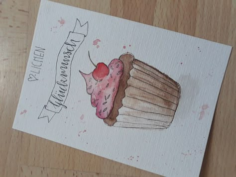 Geburtstagskarte Aquarell Muffin Happy Birthday Art, Watercolor Birthday Cards, Watercolor Birthday, Gift Inspo, Watercolor Greeting Cards, Diy Watercolor, Happy Paintings, Handmade Birthday Cards, Watercolor Cards