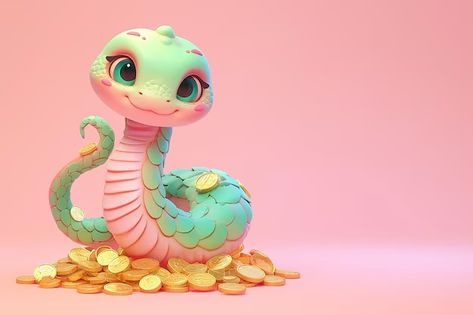 Lemonkate | Freepik Baby Snakes Cute, Cute Snake Art, Cute Snake Drawing, Pile Of Gold Coins, Snake Cartoon, Cartoon Snake, Drawing Borders, Happy Logo, Cute Panda Cartoon