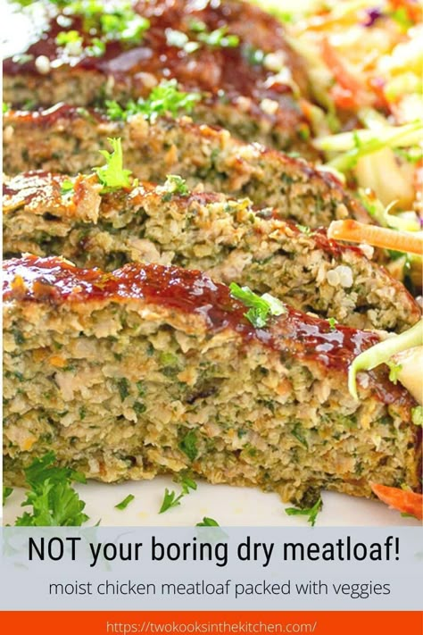 Rest assured, this chicken meatloaf recipe with vegetables is NOT dry and boring. It's soft, super moist and tasty with lots of hidden nutrition thanks to the onions, carrots and spinach. Your family will love this one. Meatloaf With Vegetables, Ground Chicken Meatloaf, Basic Mashed Potatoes, Chicken Meatloaf Recipe, Carrots And Spinach, Recipe With Vegetables, Mashed Potato Pancakes, Chicken Meatloaf, Beef Meatloaf