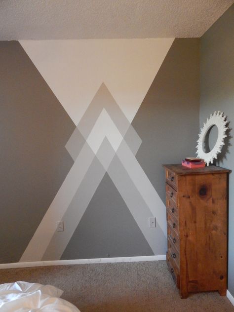 It’s time for a geometry lesson- RAD House style.   You may or may not have already seen my bedroom geometric wall detail in my Room Tour here.  I’ve been getting some inquiries about h… Geometric Wall Art Diy, Clean Walls, Geometric Wall Paint, Wall Art Diy Paint, Tumbling Blocks, Tile Wood, Diy Wall Painting, Diy Wand, Room Wall Painting