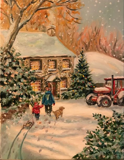 Cozy Christmas Artwork, Old Christmas Illustration, Cozy Christmas Painting, Old Christmas Paintings, Christmas Painting Aesthetic, Christmas Vintage Photos, Victorian Christmas Aesthetic, 1800s Christmas, Christmas Aesthetic Vintage