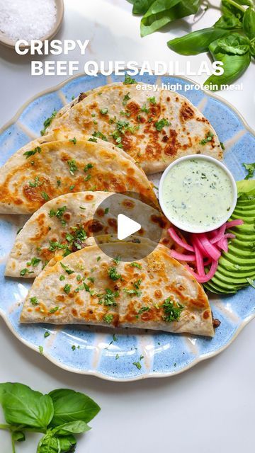 Lauren Sephton | Bright Moment Co. on Instagram: "One of my go-to easy dinners that’s high in protein! These Crispy Beef Quesadillas made with @danoseasonings NEW Tac-O Seasoning are cheesy, comforting, and perfect for busy weeknights. 🌮🌻
 
Just comment “recipe” and I’ll send you the link! 💌

#danospartner #tacolife" Roast Beef Quesadilla Recipes, Baked Beef Quesadilla Recipes, Healthy Ground Beef Quesadillas, Damn Delicious Quesadillas, Budget Bytes Quesadilla, Beef Quesadillas, Crispy Beef, Easy Dinners, Quesadillas