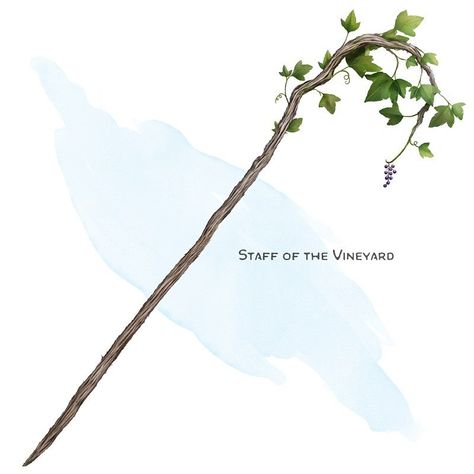 ⚔️ 𝗡𝗲𝘄 𝗶𝘁𝗲𝗺! Staff of the Vineyard Staff, uncommon (requires attunement by a cleric, druid, monk, or ranger) ___ This staff can be wielded as a magic quarterstaff. A clutch of up to 10 grapes hangs... Griffons Saddlebag, The Griffon's Saddlebag, Griffon's Saddlebag, Staff Magic, Dnd Druid, The Hermit Tarot, Elf Druid, Forgotten Realms, My Fantasy World