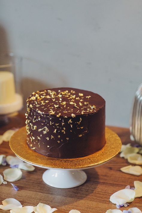 Small Chocolate Wedding Cake, Gold Chocolate Cake, Flowers In Buckets, Chocolate Cake For Engagement, Chocolate And Biscoff Birthday Cake, Chocolate Cake With Gold Leaf, Wedding Dresses With Pockets, Chocolate Buttercream Cake, Bespoke Dress