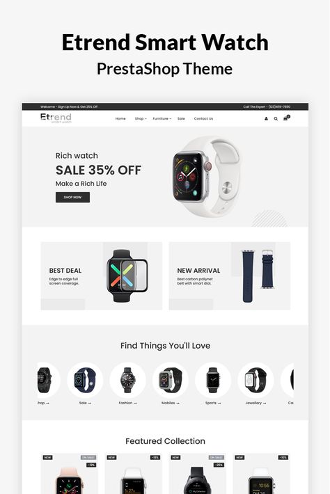 Etrend Smart Watch - Responsive PrestaShop Theme Mobile Accessories Website Design, Smart Watch Website Design, Luxury Watch Website Design, Shopify Product Page Design, Watches Website Design, Website Store Design, Website Product Page Design, Ecommerce Web Design Layout, Watch Website Design