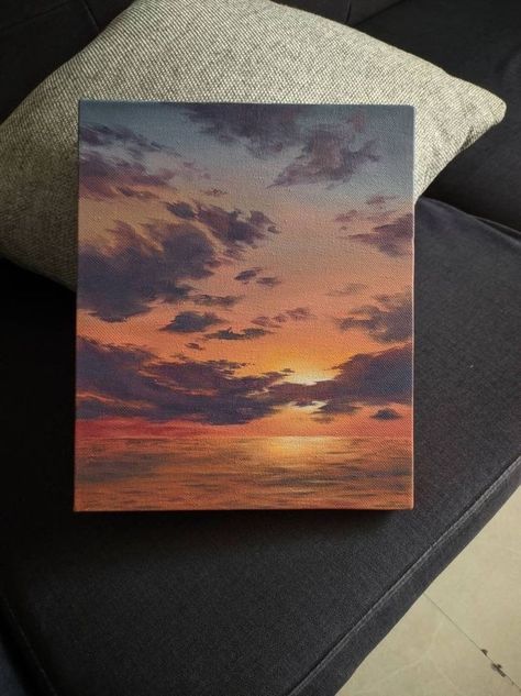 Best Canvas Paintings For Bedroom, Little Canvas Paintings, Painting Ideas Sunset, Painting On Canvas Ideas, Sky Painting Acrylic, Sunset Sky Painting, Acrylic Painting Sunset, Sunset Painting On Canvas, Paint Sunset