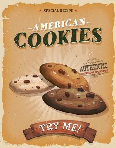 Cookies Poster, Ice Cream Pictures, Vintage Food Posters, American Cookies, Cartoon Cookie, Poster Vintage Retro, Etiquette Vintage, 카드 디자인, Vintage Cookies