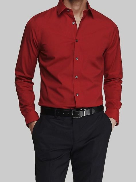 Red Formal Wear Men, Red Button Up Shirt Outfit Men Formal, Red Formal Outfit Men, Mens Red Dress Shirt, Men Graduation Outfit, Prom Outfits For Guys, Red Shirt Men, Best Man's Outfit, Red Button Up Shirt