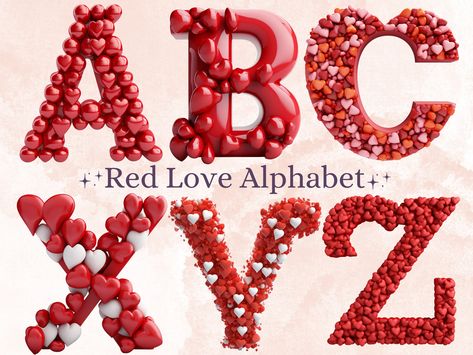 Love Alphabet, Fantasy Romance Art, Font Png, Heart Font, Alphabet Fonts, Alphabet Crafts, Alphabet Clipart, Watercolor Red, Romance Art