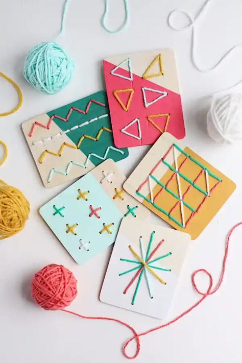 10 Embroidery Projects for Kids • How to Needlepoint with Kids Diy With Kids, Kids Woodworking Projects, Woodworking Projects For Kids, Diy Yarn Crafts, Board For Kids, Wood Boards, Woodworking For Kids, Diy Projects For Kids, Sewing Projects For Kids