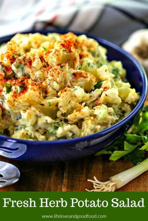 This old-fashioned potato salad recipe gets rave reviews EVERY time I take it to picnics or potlucks. Fresh herbs really do make all the difference! This potato salad is the perfect side for burgers, barbecued chicken, pulled pork, and even your Easter ham! #potatosalad #sidedish #vegetables #homemade Puerto Rican Potato Salad, Potato Salad With Apples, Mom Meals, Salad With Apples, Warm Potato Salads, Potato Salad Recipe Easy, Canned Potatoes, Classic Potato Salad, Easy Potato Salad