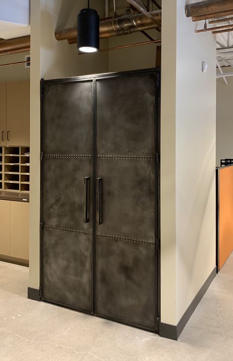 Industrial Interior Doors, Metal Entry Doors, Metal Doors, Door Jamb, Steel Windows, Industrial Interior Design, Concrete Table, Steel Panels, Metal Door