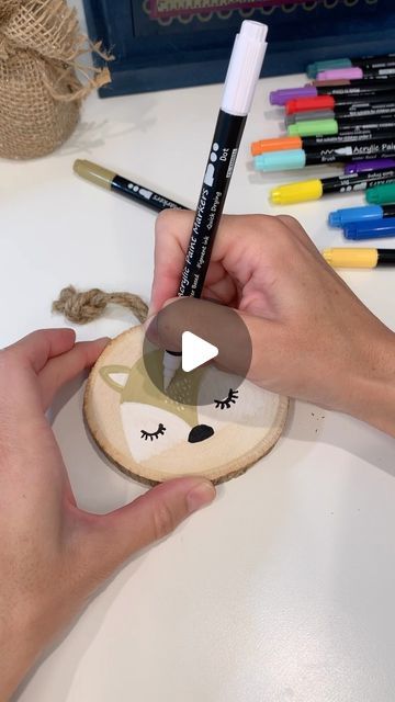 Lisa I Cricut Tutorials & Crafts on Instagram: "Here’s an easy Christmas craft idea- acrylic paint markers on wood slice ornaments 🎄 Paint pens are easier to handle than a brush and less messy too! #diyornaments #woodsliceornament #christmascrafts #paintpens #acrylicmarkers #woodslicecrafts" Paint Pens On Wood, Wood Slice Ornament Ideas, Crafting Area, Easy Christmas Craft, Acrylic Paint Markers, Wood Slice Ornaments, The Ronettes, Acrylic Markers, Diy Christmas Ornaments Easy