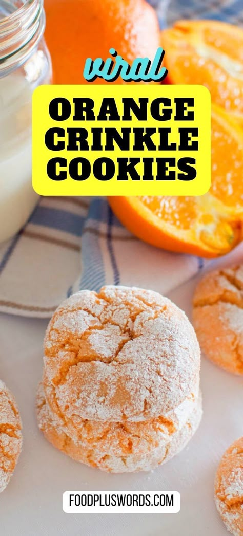 This orange crinkle cookies recipe is one that you're going to want to try. They're soft, delicious and perfect for the holidays! Plus, they're insanely easy to make - just a few simple ingredients and you'll be ready to go. 2 Ingredient Crinkle Cookies, Orange Cake Cookies, Orange Crinkle Cookies Recipe, Orange Cake Mix Cookies Recipes, Orange Drop Cookies Recipes, Orange Cookies Recipes, Crinkle Cookies Recipe Cake Mixes, Orange Crinkle Cookies, Orange Recipes Easy