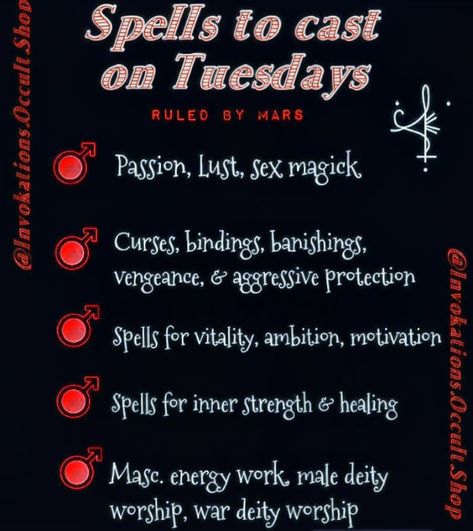 Spells For Tuesday, Wednesday Spells, Tuesday Spells, Monday Spells, Tuesday Magic, Spiritual Tips, Moon Zodiac, Paganism Spells, Magical Days