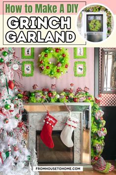 Want to make a cute, festive DIY Grinch Garland, but don't know how? Here is a super fun and easy Christmas Grinch-themed garland at home DIY to get your home ready for the holidays! Grinch Garland Diy, Grinch Garland, Diy Grinch, Grinch Stuff, Grinch Wreath, Lime Green Ribbon, Grinch Decorations, Feather Boas, Mantle Garland