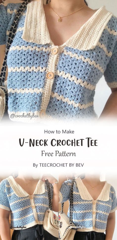 Crochet Shirt Free Pattern, Crochet Shirt Pattern, Crochet Tee, Crochet Top Outfit, Crochet T Shirts, Mode Crochet, Things To Crochet, Kawaii Crochet, Crochet Design Pattern