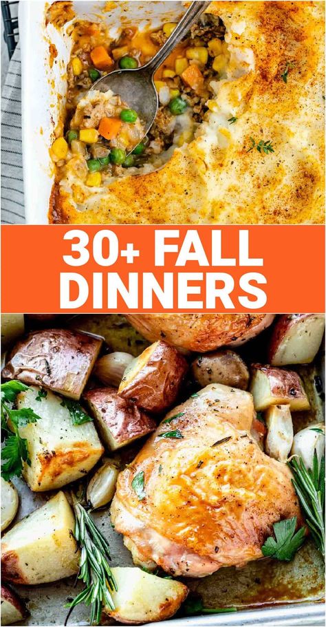 As the weather turns cooler and the nights grow darker, these 30+ Fall Dinner Ideas will make your weeknight dinners a breeze. These simple recipes are easy enough for a weeknight, and they’re full of hearty, nourishing, and seasonal ingredients! Quick And Easy Weeknight Dinners, Fall Dinner Ideas, Dinner Fall, Fall Favorites Recipes, Fall Dinners, Turkey Soup Recipe, Fall Meal, Meal Inspiration, Fall Menu