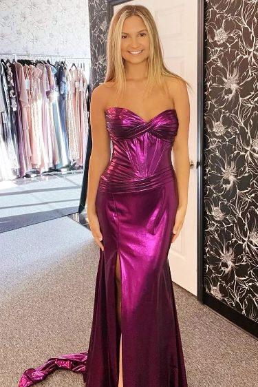 Corset Mermaid Prom Dress, Md Dress Ideas, Pink Red Dress, Extra Heels, Sweetheart Corset, Prom Dress Pictures, Formal Prom Dresses Long, Shiny Dress, Long Fitted Dresses