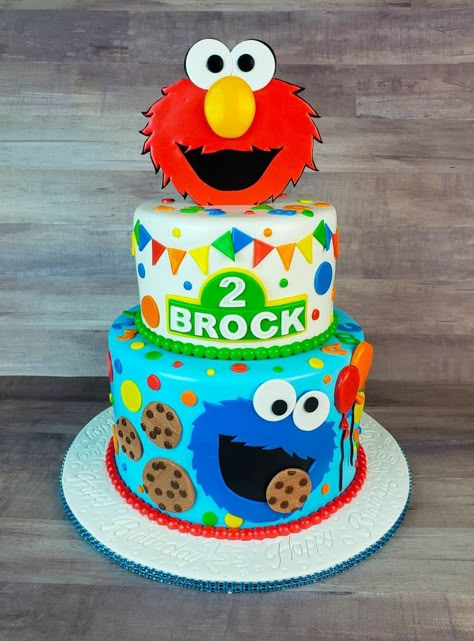 Elmo Birthday Cake Boy, Elmo Theme Cake, Elmo And Cookie Monster Cake, Sesame St Birthday Cake, Simple Sesame Street Cake, Sesame Street 2nd Birthday Cake, Elmo Cake For Boys, Sesame Street Cake Ideas 1st Birthdays, Sesame Street Birthday Cake Ideas