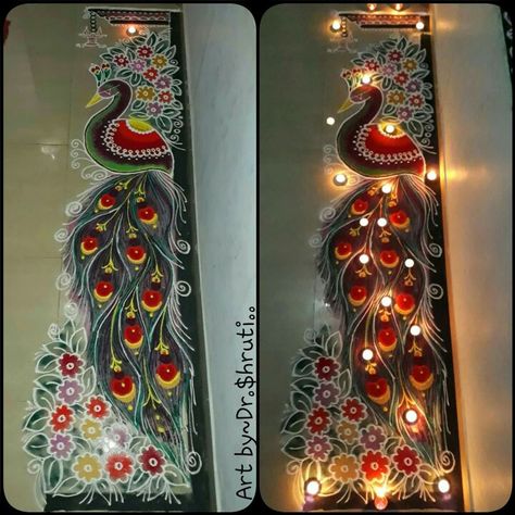 Long Rangoli Designs Diwali, Long Rangoli Designs, Welcome Rangoli, Peacock Rangoli, Rangoli Designs Simple Diwali, Diy Floral Decor, Easy Rangoli Designs Diwali, Rangoli Side Designs, Rangoli Designs Latest