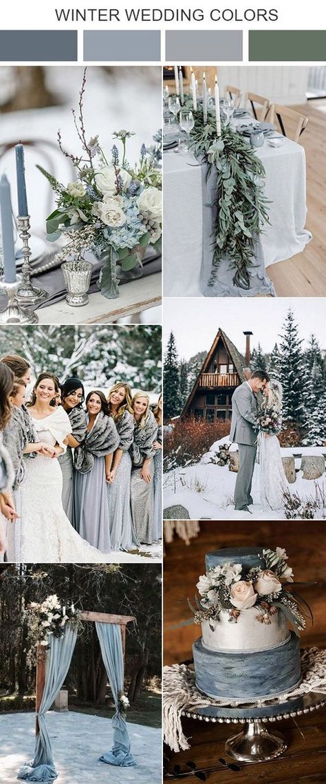 February Wedding Colors, Grey Winter Wedding, Winter Wedding Color Palette, Blue Winter Wedding, Wedding Color Combos, February Wedding, Wedding Themes Winter, Winter Wedding Colors, Wedding Colors Blue