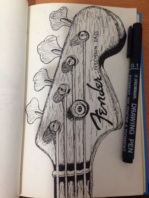 Drawing Guitar Pencil, Guitar Pen Drawing, Fender Guitar Drawing, Music Sketchbook Ideas, Drawings Of Guitars, Music Drawings Aesthetic, Guitar Aesthetic Drawing, Guitar Drawing Aesthetic, Music Related Drawings