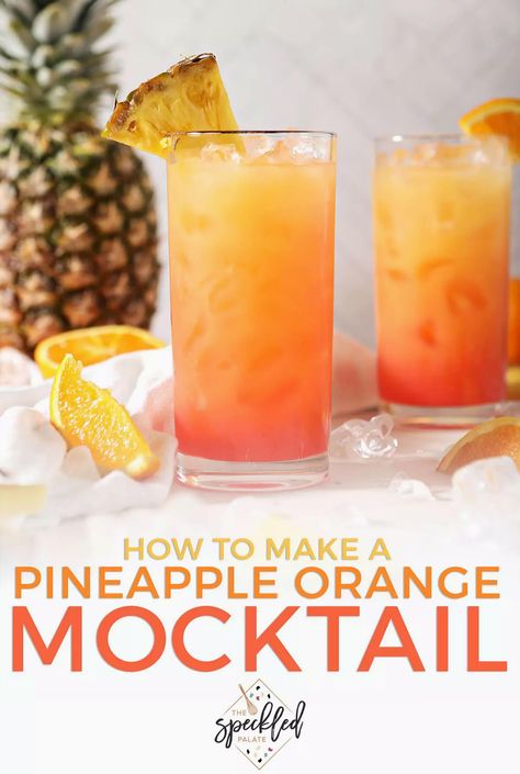 Try this delightful mocktail that reimagines the classic Tequila Sunrise without the alcohol. The Sweet Sunrise blends orange and pineapple juices, leaving out the tequila and adding a hint of orange bitters for a refreshing twist. This vibrant pineapple and orange beverage is ideal for gatherings or enjoying whenever you please. Perfect for easy entertaining and brought to you by Speckled Palate. Orange Alcoholic Drinks, Pineapple Mocktails, Applesauce Granola, Orange Beverage, Orange Mocktail, Orange Bitters, Tequila Sunrise, Easy Entertaining, Drink Ideas