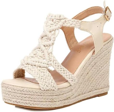 RUSAUISE Espadrille Wedge Sandals for Women Comfortable Strappy Platform Sandals Casual Summer Shoes Casual Summer Shoes, High Heel Wedges Platform, Strappy Platform Sandals, Beige Heels, Sandals Casual, Platform Espadrilles, High Heel Wedges, Espadrille Wedge, Platform High Heels