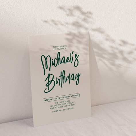 Modern Birthday Party Invitation Design by #barabomdesignstudio You can customize all the text. Once you place an order, #zazzle will print & ship it. . . . #zazzlemade #zazzle_barabomdesign #invitation #invitationdesign #stationerydesigner #birthdayinvitation #simple #modern #birthdayparty #digitalinvitation #zazzlestore Party Invitation Design, Modern Birthday Party, Invite Design, Green Invitations, Invitation Card Birthday, Modern Birthday, Party Invite Design, Brush Script, Place An Order