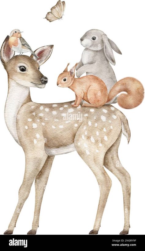 Watercolor Woodland Animals, Watercolor Woodland, Wall Stickers Kids, Watercolor Images, Forest Friends, Baby Deer, Poster Invitation, Woodland Animals, Digital Clip Art