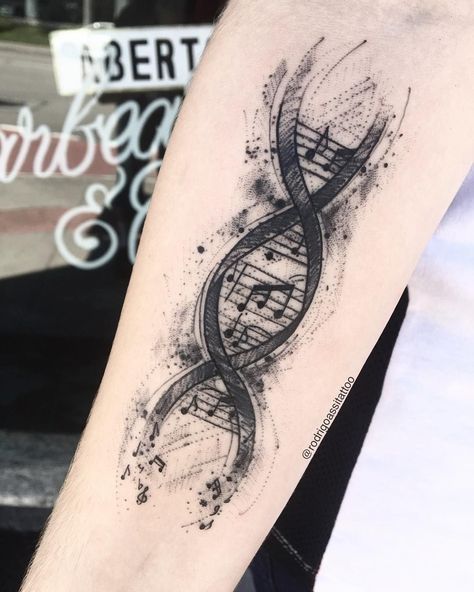 Music Dna Tattoo, Body Tattoo Ideas, Dna Tattoo, Tattoo Ideas Unique, Scar Tattoo, Colorful Tattoos, Meaningful Symbols, Wrist Tattoos For Guys, Nature Elements