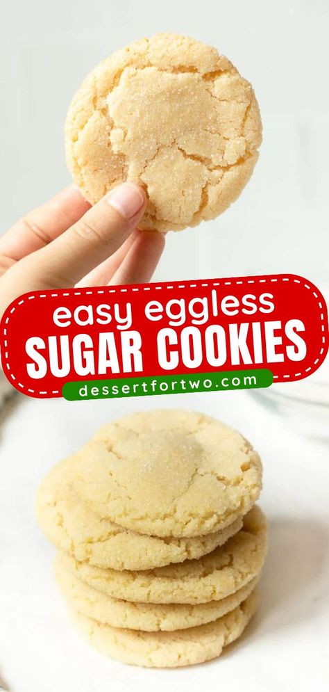 Satisfy your sweet treat craving with these egg-free Christmas cookies! Even the kids can help you make a small batch of these Eggless Sugar Cookies. So the next time you're out of eggs, try this holiday baking recipe! Eggless Easy Desserts, Egg Free Gluten Free Cookies, Sugar Cookie No Egg, Easy Cookies No Egg, Christmas Cookies Eggless, Easy Baking Recipes Without Eggs, Eggless Christmas Cookies Recipes, No Egg Christmas Cookies, Christmas Cookies Without Eggs