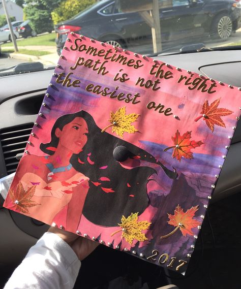 Decorated this Pocahontas graduation cap for my friend graduating with a B.S. in Mechanical Engineering from Rowan University. #Disney #Graduation #Pocahontas High School Graduation Quotes, Rowan University, Disney Graduation Cap, Creative Graduation Caps, Graduation Pictures High School, Disney Graduation, College Grad Cap Ideas, Graduation Cap Decoration Diy, High School Graduation Cap