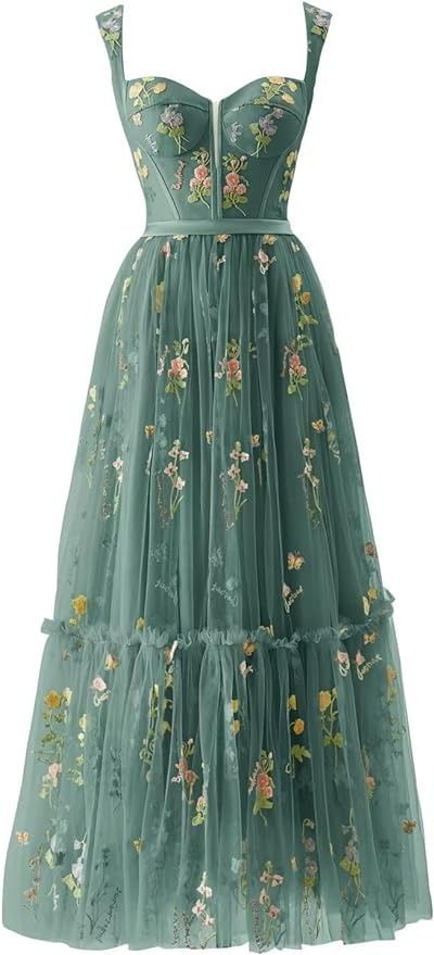 Fairy Elegant Dress, Tea Length Dresses Formal, Floral Fairy Dress, Peacock Fairy, Tulle Corset Dress, Prom Dresses Corset, Green Dress Outfit, Fairy Gown, Tea Length Prom Dress