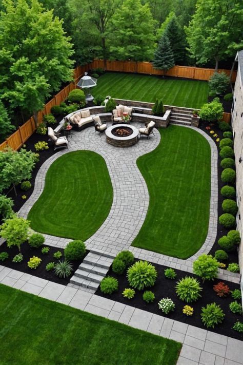 Landscape Outdoor Design, Simple Big Backyard Ideas, Outdoor Layout Design Backyards, Backyard With Hill Ideas, Huge Yard Ideas, Backyard Landscaping Plans Layout, Landscaping For Large Backyards, Backyard Layout Plans, Large Backyard Inspiration