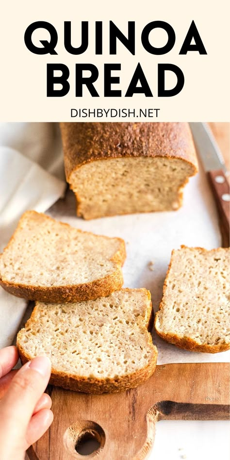 Hand reaching for a slice of yeast quinoa bread from a wooden board. Quinoa Flour Recipes, Making French Toast, Quinoa Bread, Homemade Gluten Free Bread, Yeast Free Breads, Gluten Free Yeast Free, Simply Quinoa, Gluten Free Recipes Bread, Yeast Bread Recipes