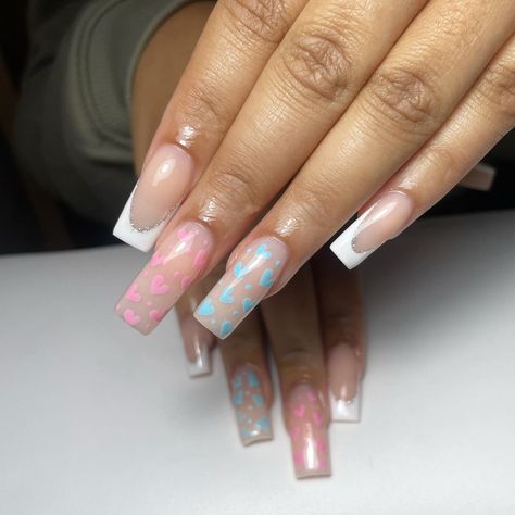 Gender Reveal🥺🩷🩵 • • Book this set: ‘Acrylic+ Tier3 Nail Art’ Link in bio to book📲 If viewing follow @phia.beautylounge Looking for a nail tech that cares about your nail health? Is flexible with appointments? DM to find out more or click the link in my bio to book in💕 #coventrynailtech #rugbynails #westmidlandsnailtech #birminghamnails #naturalnail #gelnails #frenchtip #taperedsquare #fullsetacrylics #freestyleacrylics #smileline Nails Acrylic Gender Reveal, Gender Reveal Nails Neutral, Reveal Nails, Gender Reveal Nails, Nails Neutral, Smile Lines, Nail Health, Nail Tech, Natural Nails