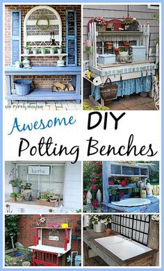 Potting Bench Ideas Diy, Diy Potting Table, Potting Benches Diy, Garden Diy Decoration Ideas, Potting Bench Ideas, Diy Potting Bench, Potting Bench Plans, Ladder Ideas, Outdoor Potting Bench