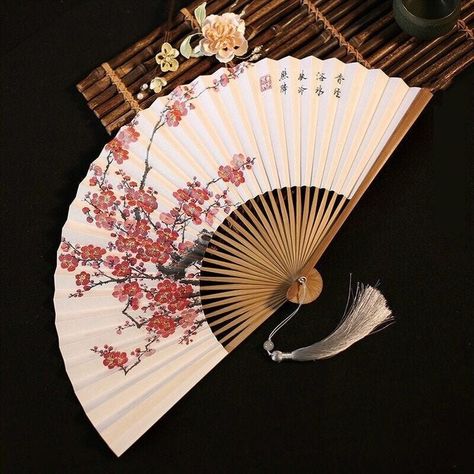 Hand Fans Aesthetic, Hand Fan Design, Chinese Hand Fan, Japanese Hand Fan, Bamboo Fan, Office Table Decor, Wooden Fan, Chinese Fans, Folding Fans