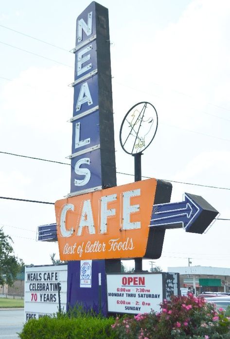 Neal's Cafe, Springdale, Arkansas Shelby Lynn, Vintage Arkansas, Springdale Arkansas, Roadside America, Retro Signs, Northwest Arkansas, Eureka Springs, Retro Sign, Summer Road Trip