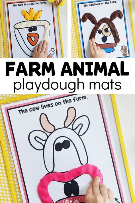 Farm Dramatic Play Free Printables, Farm Playdough Mats Free, Farm Animal Playdough, Play Dough Mats Free Printables, Animal Playdough Mats, Animal Playdough, Farm Preschool Activities, Preschool Farm Crafts, Farm Theme Crafts