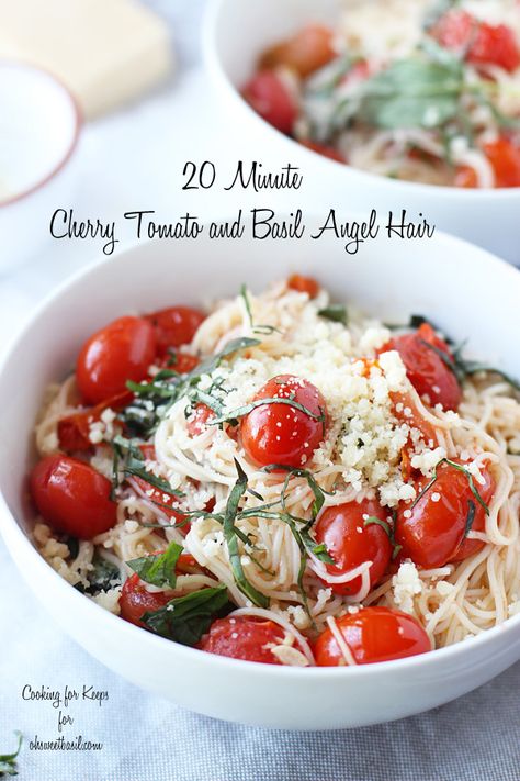 20 Minute Cherry Tomato and Basil Angel Hair Angel Hair Pasta Recipes, Pasta Recipes Video, Pastas Recipes, Oh Sweet Basil, Tomato Basil Pasta, Basil Pasta, Angel Hair Pasta, Lemon Pasta, Sweet Basil