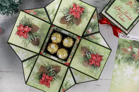 Blog - EZ Step by Step Tutorial: Create a Christmas Exploding Box! Christmas Exploding Box Ideas, Exploding Box Template, Exploding Confetti Box Diy, Stampin Up Explosion Box Tutorial, Gift Box Explosion Diy, Boomf Exploding Card Diy, Diy Exploding Box, Explosion Box Tutorial, Exploding Gift Box