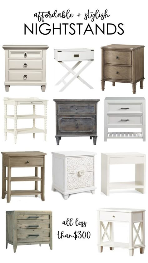 A collection of stylish and affordable nightstands that all cost less than $300. Many are actually under $250 and ship for free! Love the mix of wood and painted white night stand options! Affordable Nightstands, Nightstands White, Affordable Nightstand, Affordable Bedroom Furniture, Affordable Bedroom, Прикроватные Тумбочки, Coastal Bedrooms, Interior Painting, White Nightstand