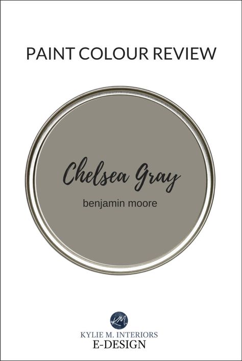 Learn all about one of the best gray or charcoal paint colours from Benjamin Moore, Chelsea Gray. Used as a feature or accent wall, on cabinets, vanities and islands as well as exterior siding. LRV, undertones and more in this great colour review. #kylieminteriors #grey #gray #charcoal #benjaminmoore #chelseagray #paintedcabinets #colourreview #paintreview #bestpaintcolours Sherwin Williams Vinyl Siding Paint, Baseboard Colors, Charcoal Paint Colors, Bathroom Vanity Color, Warm Grey Paint, Grey Paint Colours, Benjamin Moore Chelsea Gray, Vanity Grey, Benjamin Moore Cloud White