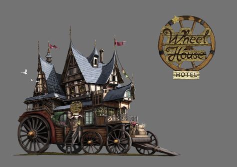 Fantasy Caravan Concept Art, Fantasy Wagon, Fantasy Caravan, Accel World, Props Concept, Hotel Concept, Pathfinder Rpg, Dungeon Maps, Mobile Art