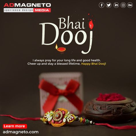 Happy Bhaiya Dooj! We hope this auspicious occasion of Bhai Dooj brings you joy and success. Wish you all a very happy Bhaiya Dooj! #BhaiyaDooj #diwali2021 #admagnetomedia Happy Bhaiya Dooj, Bhai Dooj Wishes, Bhai Dooj, Social Media Design Graphics, Creative Ads, Design Graphics, Cheer Up, Very Happy, Media Design