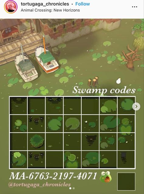 Floating Decks, Codes Acnh, Swamp Water, Dream Address, Water Island, Frog Theme, Animal Crossing Guide, Animal Crossing Wild World, Path Design